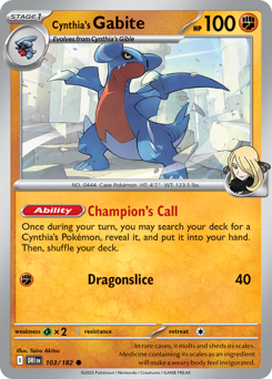 Cynthia's Gabite — Destined Rivals 103/182