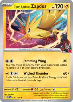 Team Rocket's Zapdos — Destined Rivals 70/182