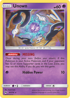 Unown — Lost Thunder 92/214